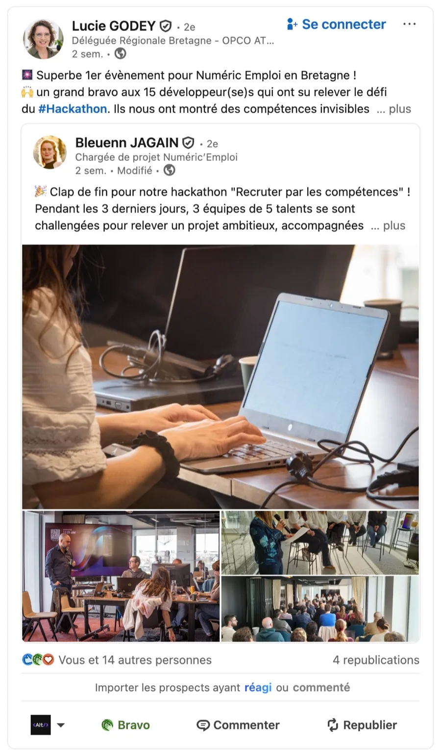 Publication de Lucie Godey sur LinkedIn