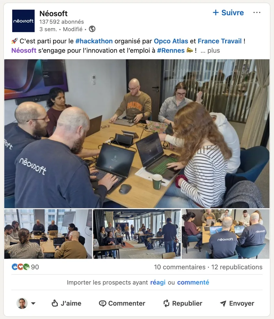 Publication de Néosoft sur LinkedIn